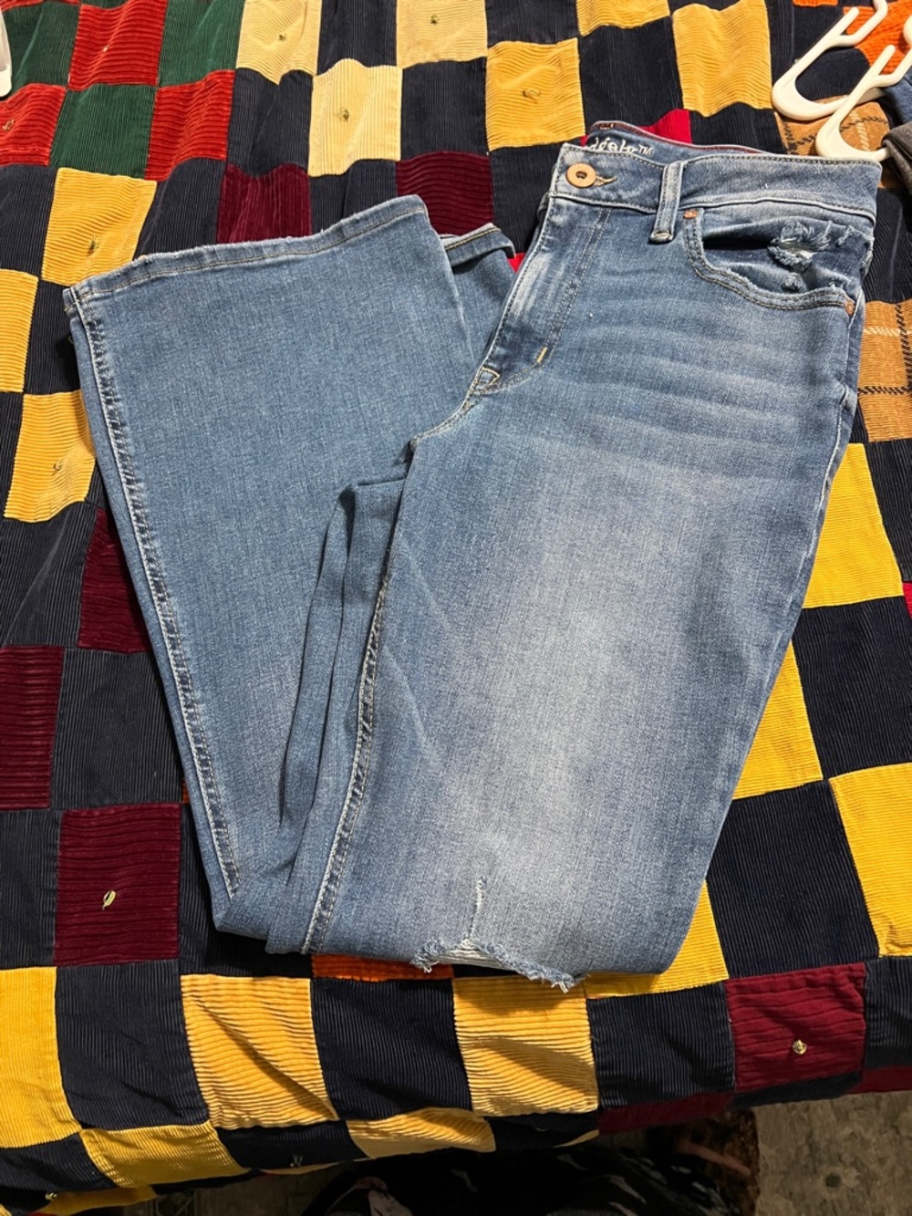 Edgely Women’s Distressed Medium Blue Flare Leg Jeans SHORT Length